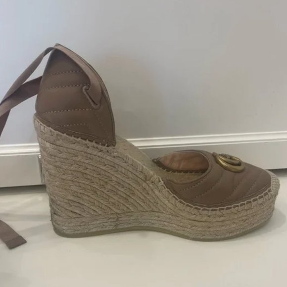 Gucci Marmont Leather GG Platform Espadrille Wedges - Picture 11 of 15